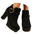 thumbnail image 2 of KANG Chunky Heel Ankle Boots With Side Zipper Finish Casual Fall Winter Footwear Elegant Heart Detail Design Black 36, 2 of 8