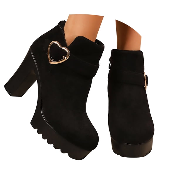 Women's Winter Wedge Dressy Ankle Boots Suede Round Toe Comfy Hidden Heel Short Booties Ankle Boots Finish Casual Fall Winter Footwear Elegant Heart Detail Design