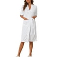 thumbnail image 2 of INSPIRE CHIC Women's Towel Robe with Pocket Short Sleeve Toweling Self Tie Loose Bathrobe for After Shower XS White, 2 of 5