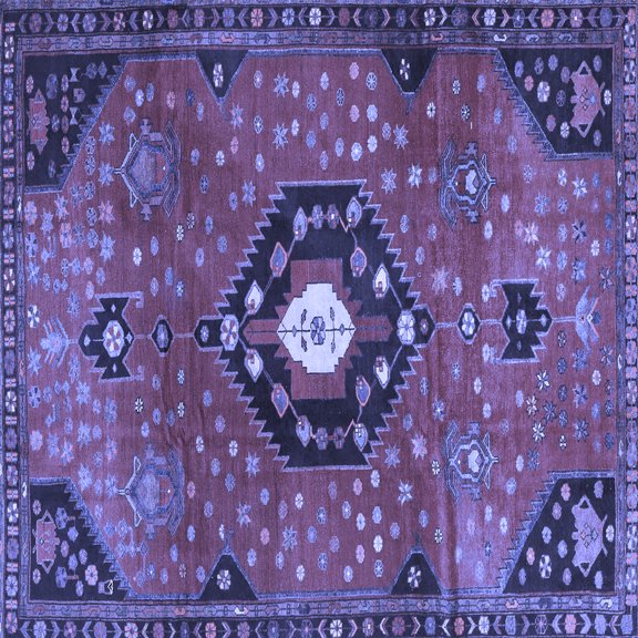 Ahgly Company Indoor Square Medallion Blue Traditional Area Rugs, 3' Square