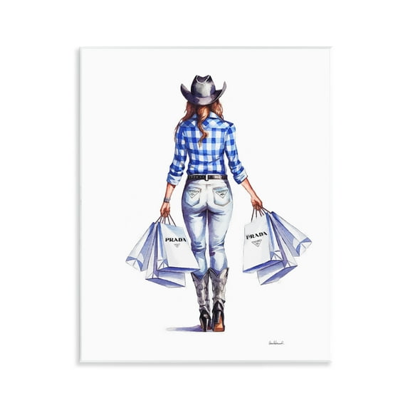 Stupell Industries Chic Cowgirl & Shopping Bags People Painting Unframed Art Print Wall Art, 11 x 14