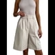 thumbnail image 3 of Pantalones Cortos Informales de Cintura Elástica y Pierna para Mujer, de Verano, Elegantes, de Trabajo, con Bolsillos Albaricoque S, 3 of 7
