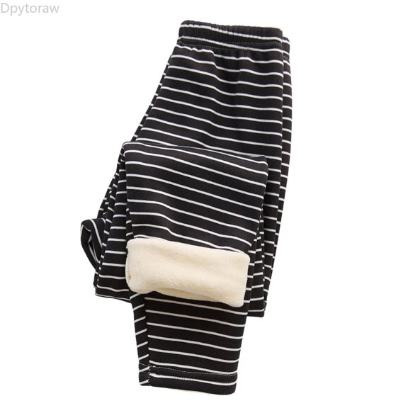 Dpytoraw Girls Striped Fleece Lined Leggings Stretchy Winter Pants for Toddler Black Size 3-4 Years