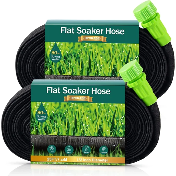 Soaker Hose - Flat Soaker Hose 50Ft For Garden Beds, Water Garden Soaker Hose