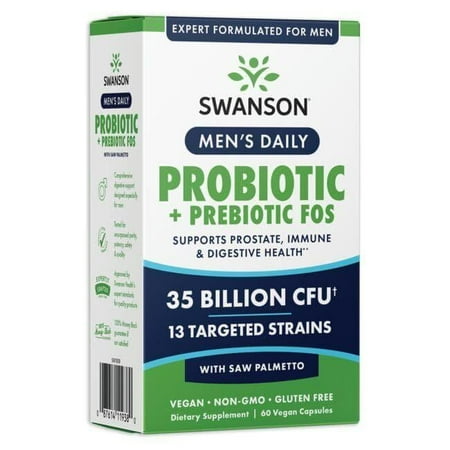 Swanson Men's Daily Probiotic + Prebiotic Fos 35 Billion Cfu 60 Vegan Caps
