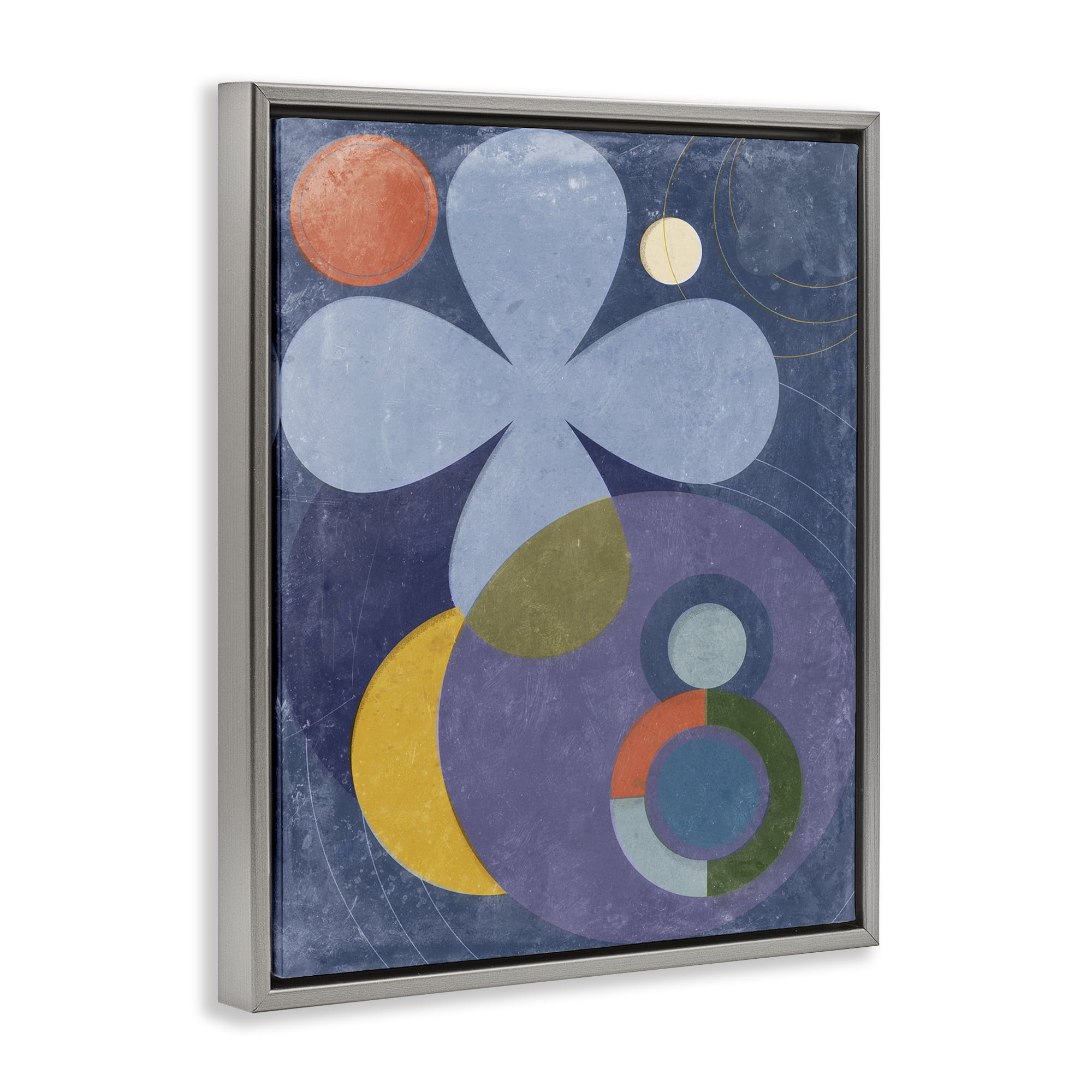 Stupell Industries Blue Retro Curved Shapes Abstract Painting Gray Floater Framed Canvas Art Print Wall Art, 17 x 21
