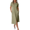 thumbnail image 1 of Vestido midi ANRABESS 2025, casual de verano, manga corta, verde militar, 1 of 6