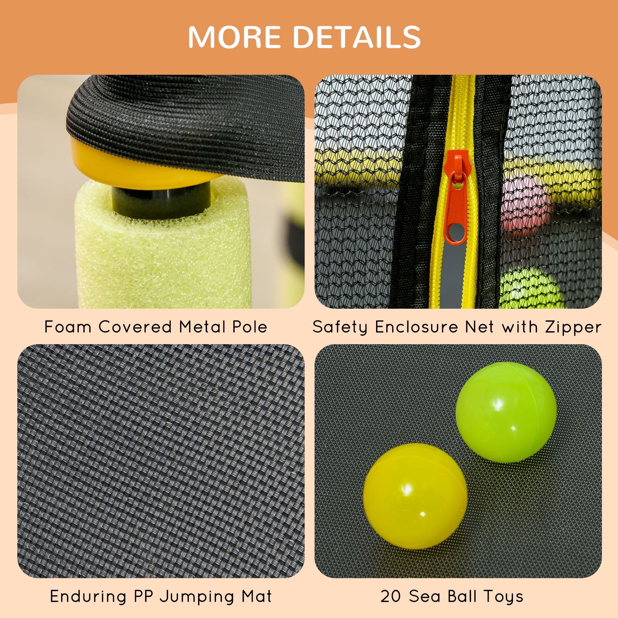55 Inch Kids Trampoline with Safety Enclosure Net & Ball Pit, 4.6' Toddler Rebounder Trampoline for Indoor Outdoor Use, U-Shaped Legs, Elastic Rope, for Ages 3-10