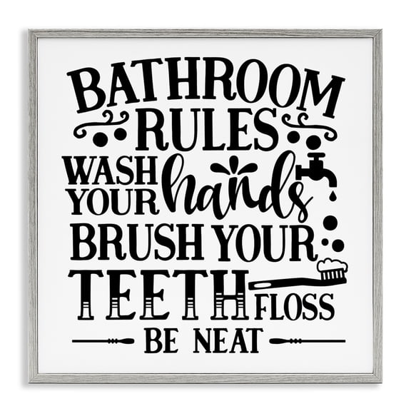Stupell Industries Cottage Be Neat Bathroom Rules Gray Framed Giclee Art, 17 x 17, by LSR Design Studio