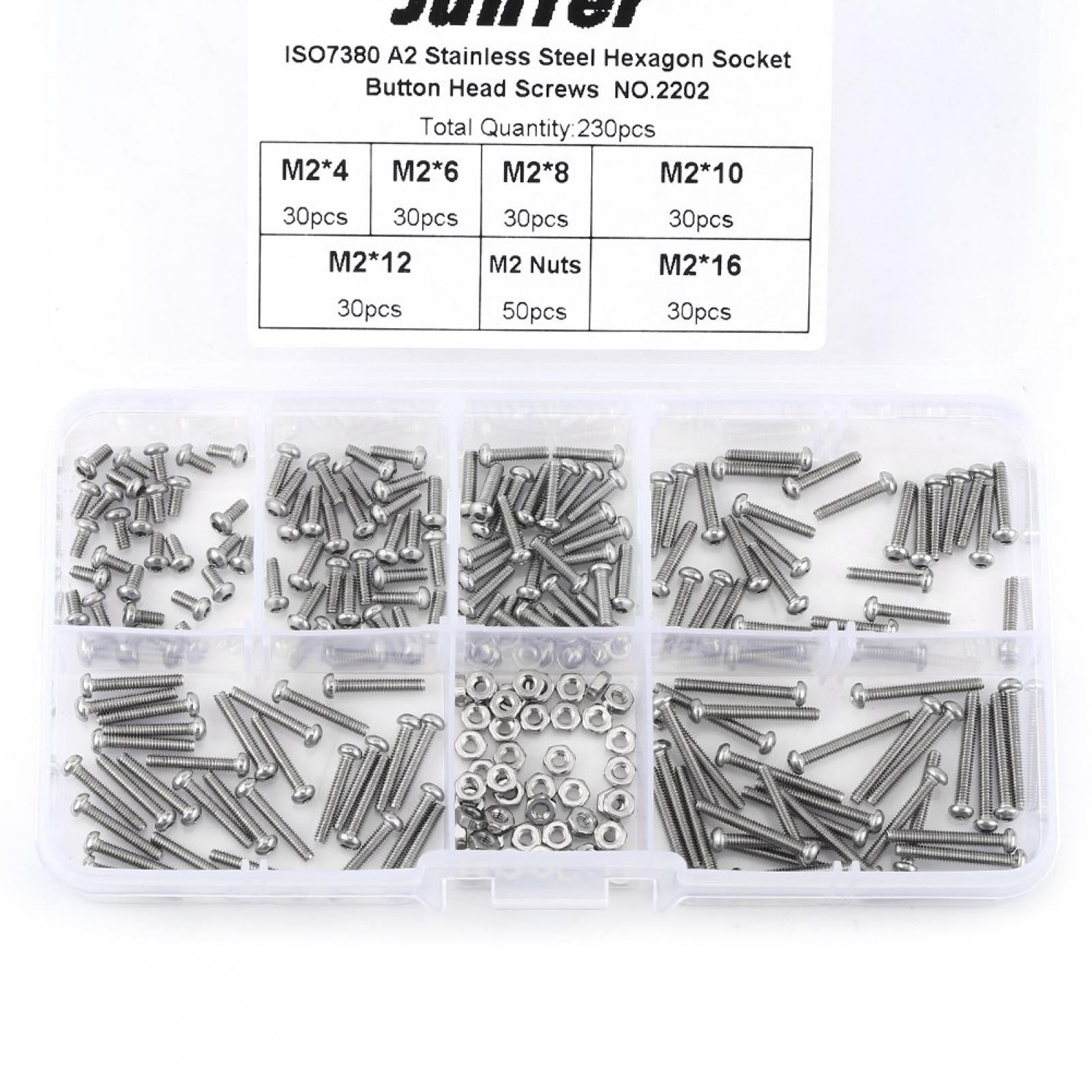 Details about   230pcs M2 Stainless Steel Hex Socket Button Head Screw Bolts Nuts Assortment NEW 