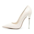 thumbnail image 2 of FSJ Women Basic Pointed Closed Toe Slip On Pumps Metal Slim Stiletto High Heels Wedding Daily Wear Fashion Dress Shoes Size 9 Oyster White, 2 of 4