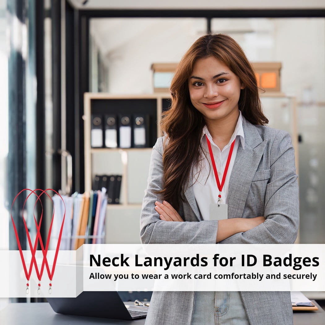 100PCS Lanyards for ID Badges, Bulk Red Neck Lanyards with Swivel Hook Clips, Polyester Flat Lanyards for Adults, Neck Straps for Office, Conference, Show
