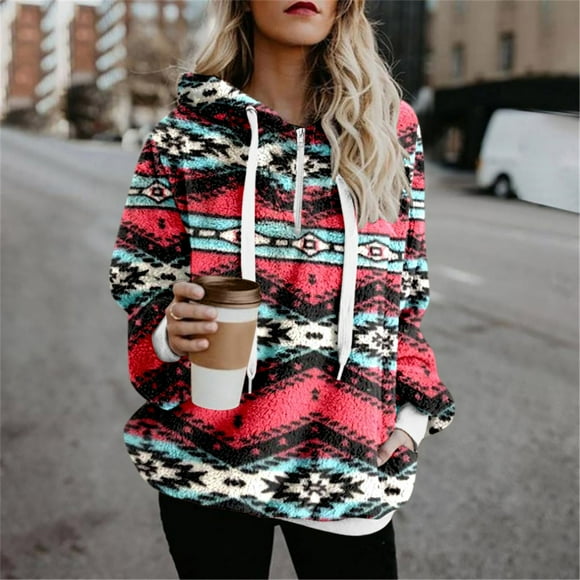 Jsaierl Women's Fuzzy Hoodies Sport Pullover Hoodie Athletic Cozy Oversized Pockets Hooded Sweatshirt Fleece Hoodies