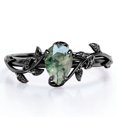 thumbnail image 1 of JeenMata Anillo de Compromiso de 4 Puntas con Diseño Botánico Ágata Verde Musgo Escénica de Corte en Forma de Pera de 1 Quilate; Baño de Oro Negro de 18 K sobre Plata, 1 of 6
