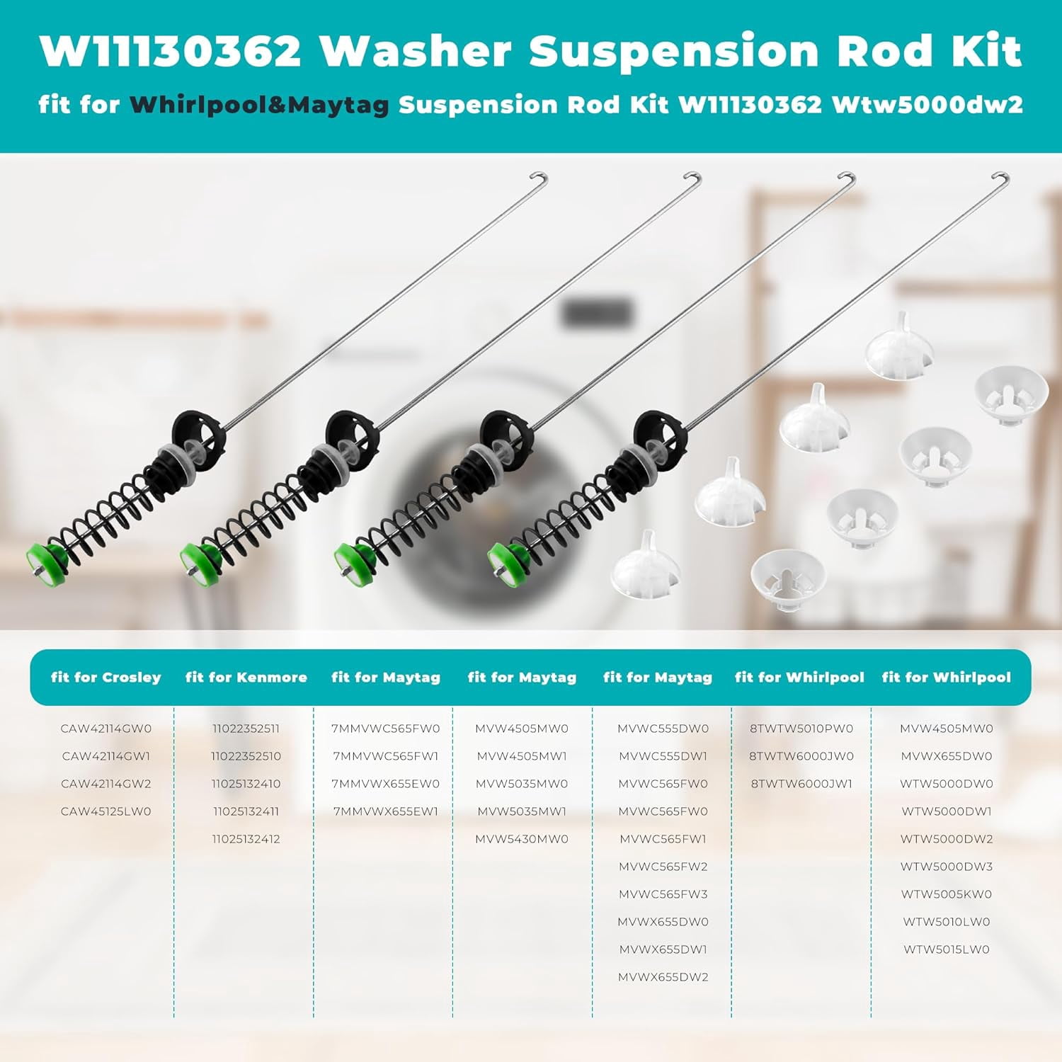 W11130362 Washer Suspension Rod Kit Compatible with Whirlpool Maytag Kenmore Washer WTW5000DW2 WTW5000DW3 WTW5000DW1 MVWX655DW1 MVWC565FW2 MVWC565FW1  - Replaces
