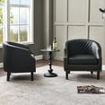 thumbnail image 2 of Black Faux Leather Barrel Accent Chairs, Set of 2 with Nailhead Trim, Modern Upholstered, 2 of 9