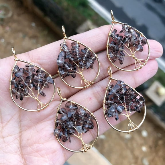 QQTDFG 5PCS Yoga Tea Crystal Stone Gems Tree Of Life Pendants Reiki Healing Amulet-default