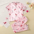 thumbnail image 2 of Uccdo 7-12T Little Girls Satin Silk Pajama Set, 2Pcs Big Girl Summer Printed Button-up Tops+Sleep Pant Sleepwear Nightwear Gift For Kids, 2 of 8