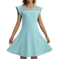 thumbnail image 1 of MIASHUI Girls Summer Casual Party Dress with Ruffle Sleeves and Mesh A-Line Design Featuring Convenient Pockets for Kids Light Blue,5-6 Years, 1 of 4