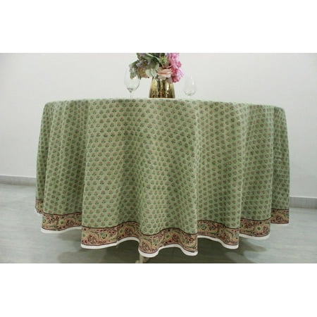

Sweet Pink Swamp Green Round Tablecloth Indian Floral Block Printed Cotton Tablecloth Home Party Wedding Events Farmhouse Restaurant Gift