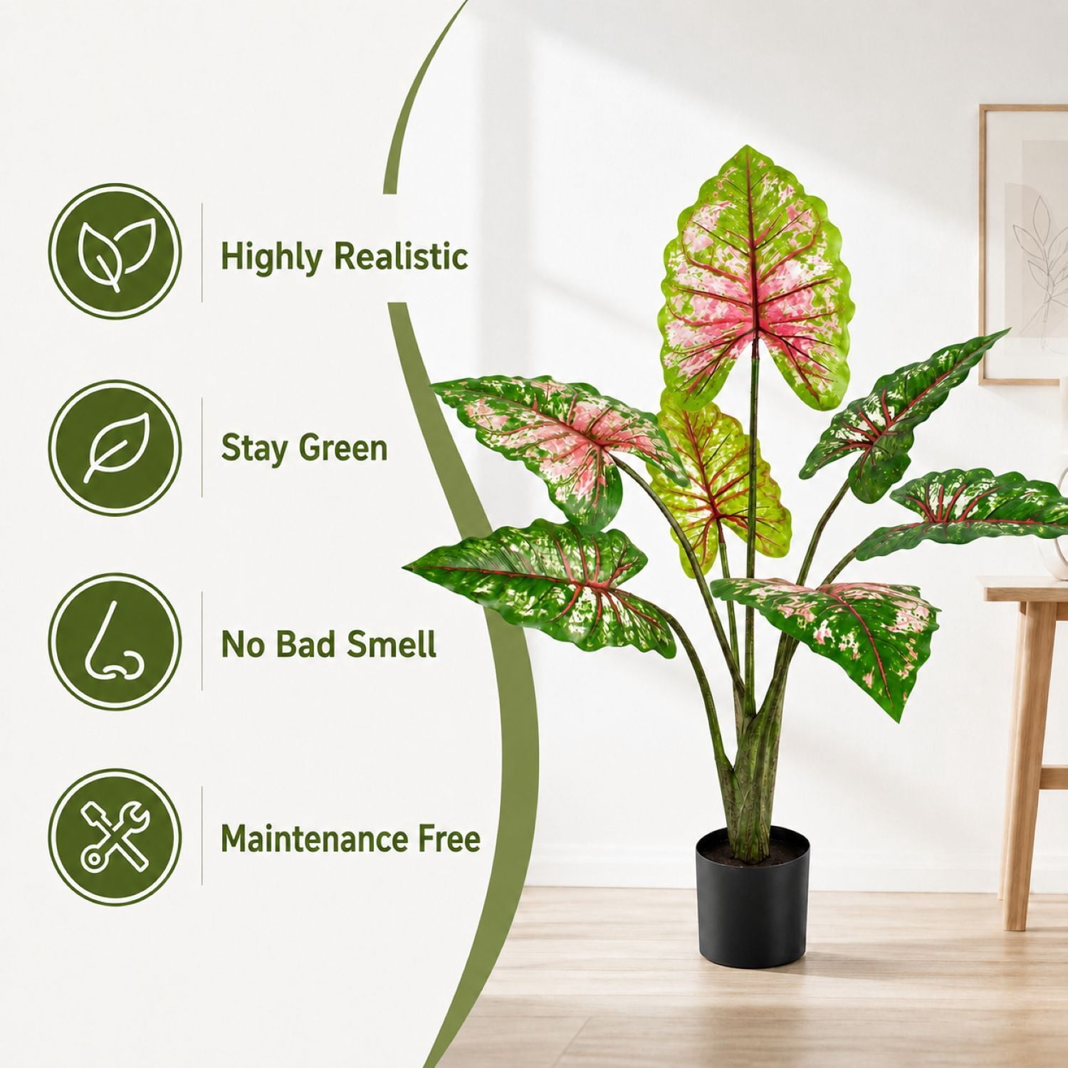 Easy4Home 3.8FT Artificial Plant Fake Caladium Plant Potted Indoor Faux Floor Plant for Home Office Decor, Multicolor