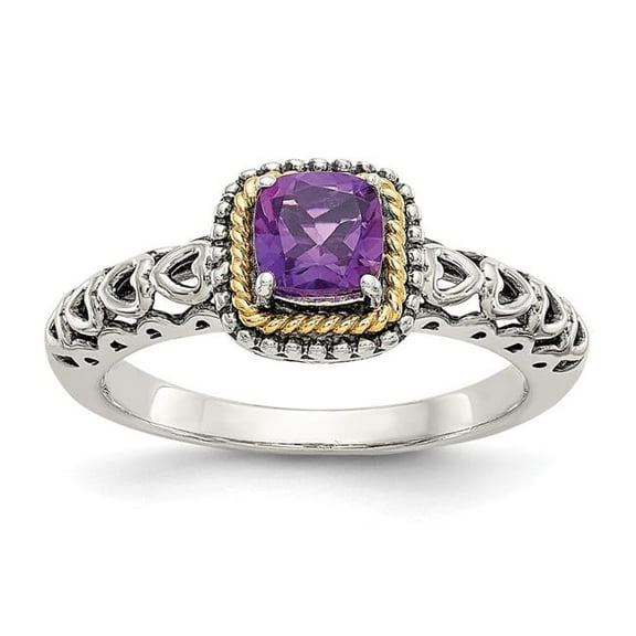 Shey Couture  Sterling Silver with 14K Accent Antiqued Cushion Amethyst Ring