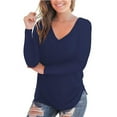 thumbnail image 2 of Baqcunre Sweatshirt For Women Womens T Shirts V Neck Long Sleeve Tops Autumn Priming Solid Color Tops For Women 2023 T Shirts For Women Blue 1 3XL, 2 of 7