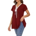thumbnail image 4 of Pompotops Femmes T-shirt Décontracté Solide Col en V Dentelle Patchwork Manches Courtes Pull Tops, 4 of 7