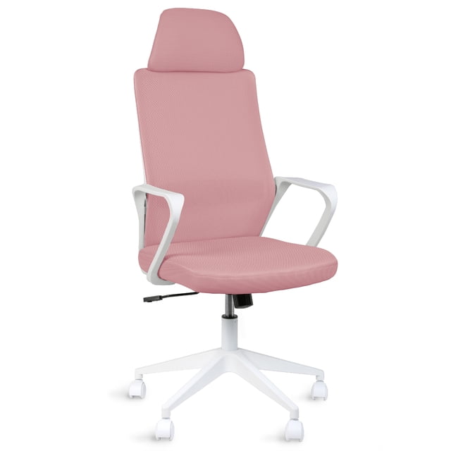 MAGMALIFE Silla de Oficina Fokus Ergonómica con Cabecera, Reclinación Ajustable, Malla Transpirable, Asiento de Alta Densidad, Ruedas 360° Antirrayas y Altura Regulable, Soporta 150 kg Rosa