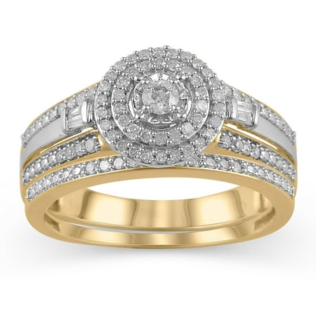 1/3 Carat T.W. JK-I2I3 diamond Cushion Bridal Set in 10K Two-tone Gold, Size 9