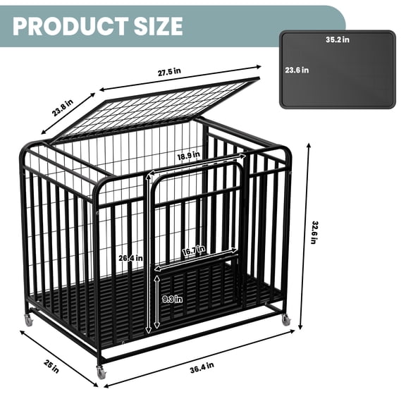 38" Heavy-Duty Dog Crate, 32.6in Tall Dog Crate with Top & Front Doors for Small & Medium-Sized Dogs, Indoor & Outdoor