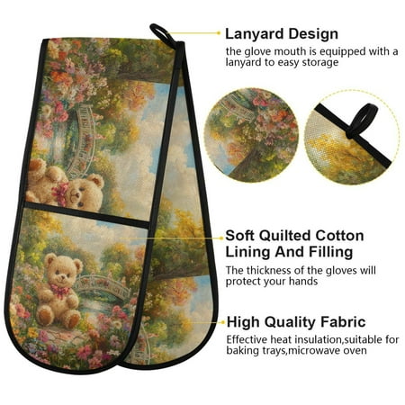 

BZSMCE Oven Mitts Joyful Bear in Bloom Creative Pattern Resistant Kitchen Gloves