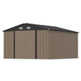 thumbnail image 7 of Vyrox 10x10 FT Metal Outdoor Storage Shed, Heavy Duty Steel Garden Tool Shed with Lockable Doors & Sloping Roof for Backyard, Patio, Lawn, Brown, 7 of 7