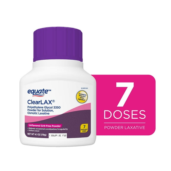 Equate ClearLax Polyethylene Glycol 3350 Powder for Solution, Unflavored, 7 Doses