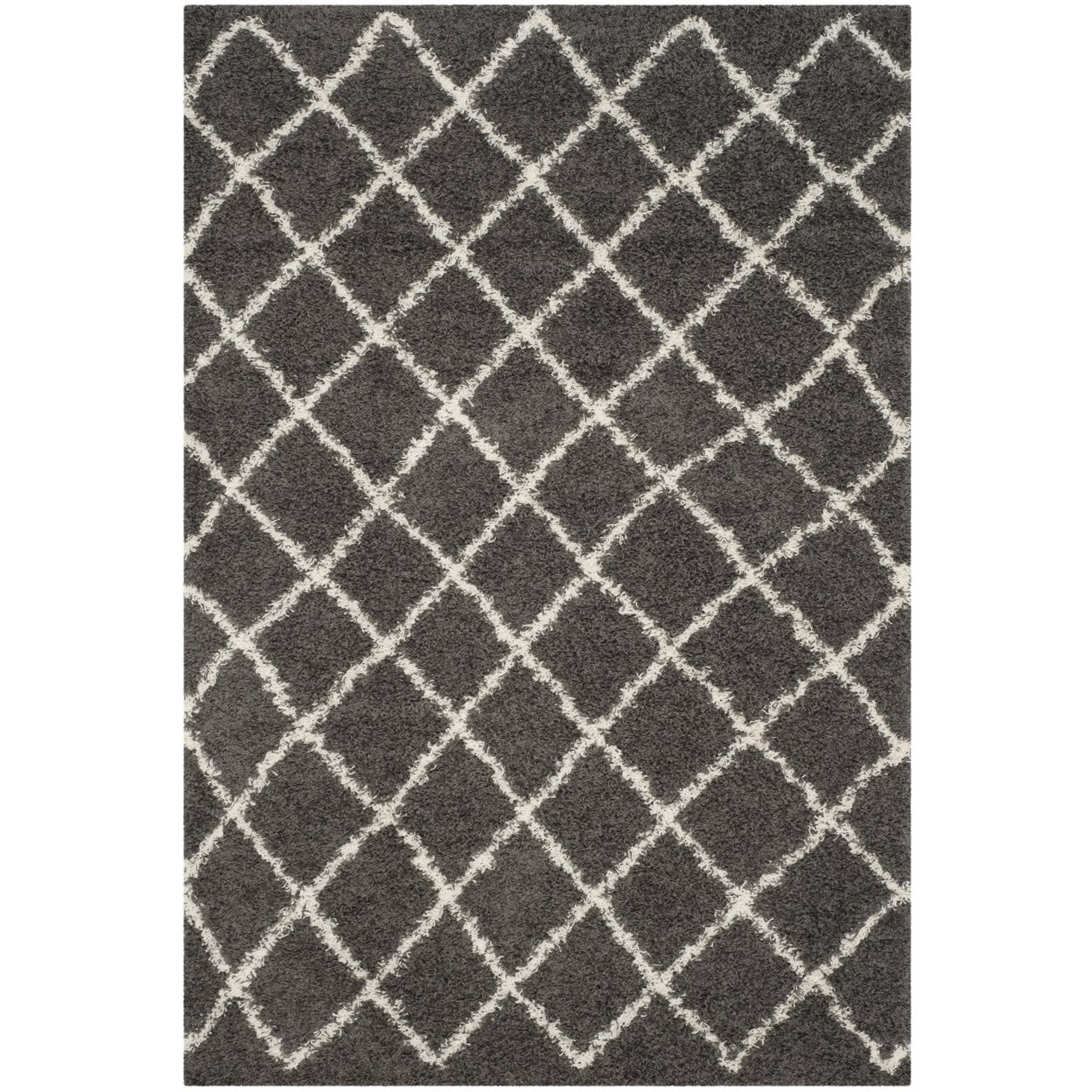 SAFAVIEH Dallas Jerrie Geometric Shag Area Rug, Dark Grey/Ivory, 8' x 10'