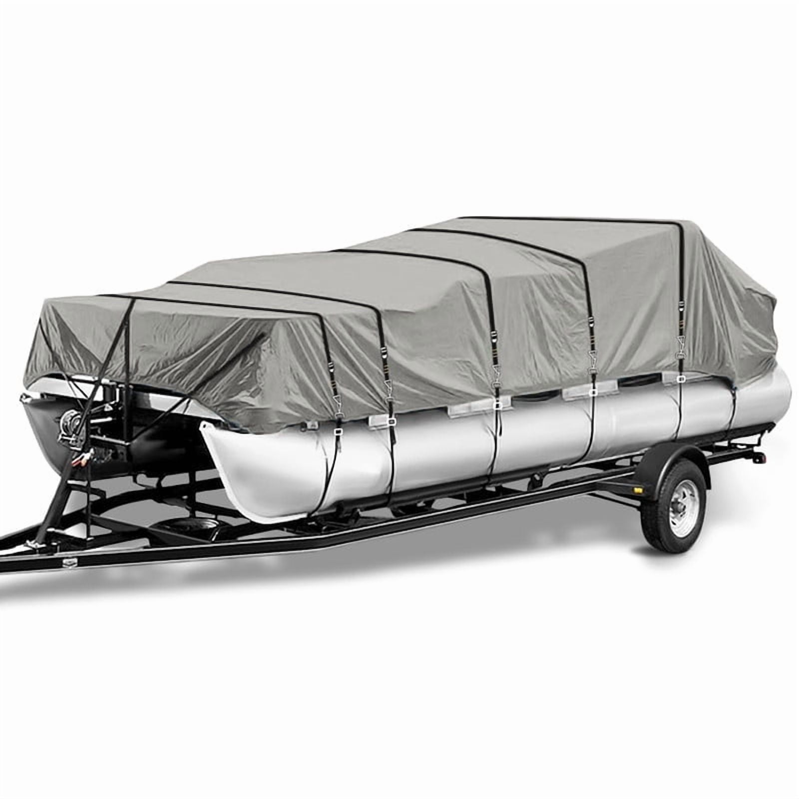 1200D Heavy-Duty Pontoon Boat Cover, Metal Windproof Buckle Straps Waterproof Fade and Tear Resistant Trailerable UV-Proof Pontoon Covers Fit 17ft-20ft Long(Gray)