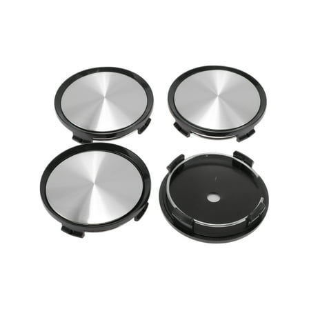 Unique Bargains 4 Pcs Wheel Center Caps Hub Caps Rim Center Caps 2.76" 2.95" Wheel Caps Hubcap Center Covers Black Cover Silver Tone Logo Plastic 4 Clips Black
