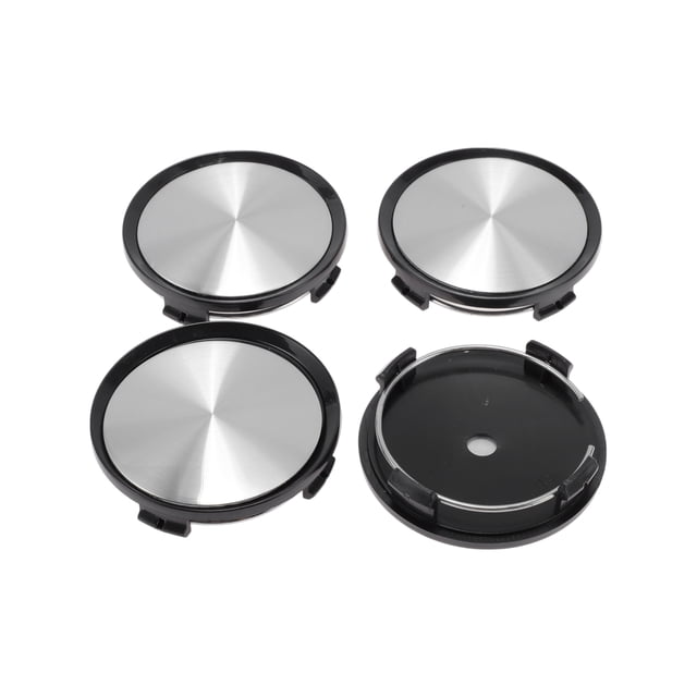 Ofertas Únicas 4 Pcs Tapas de Centro de Rueda Tapas de Cubo Tapas de Rueda 2.76" 2.95" Tapas de Rueda Cubierta de Centro Negra Cubierta Logo Tonalidad Plateada Plástico 4 Clips Negros
