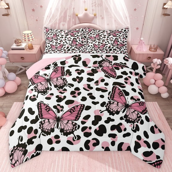 Castle Fairy Flying Butterfly Twin Comforter Sets,Abstract Gradient Bedding Set
