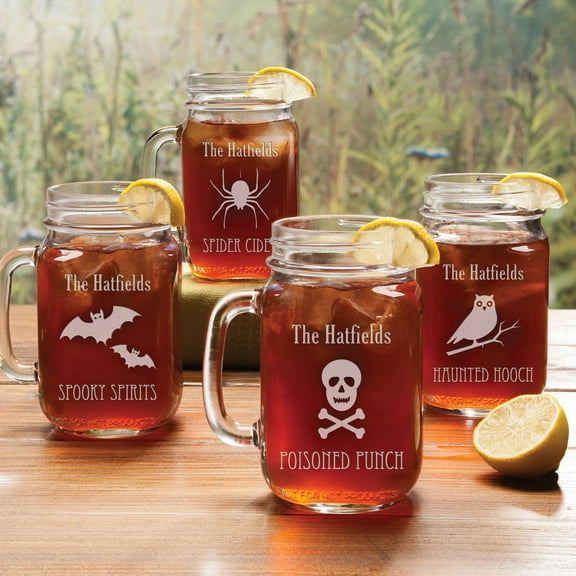 Personalized Halloween Mason Jar Glasses - Set of 4