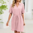 thumbnail image 3 of Aellinatey Casual T Shirt Dress for Women Drawstring Short Sleeve V Neck Mini Shift Dresses, 3 of 9