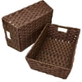 thumbnail image 3 of Large Wicker Storage Basket, Metal Frame, Set of 2, Washable Waterproof, 15" x 10.3" x 5.2", Brown Color, Woven Basket for Pantry, Toilet, Bathroom, Bedroom, Patio, 3 of 6