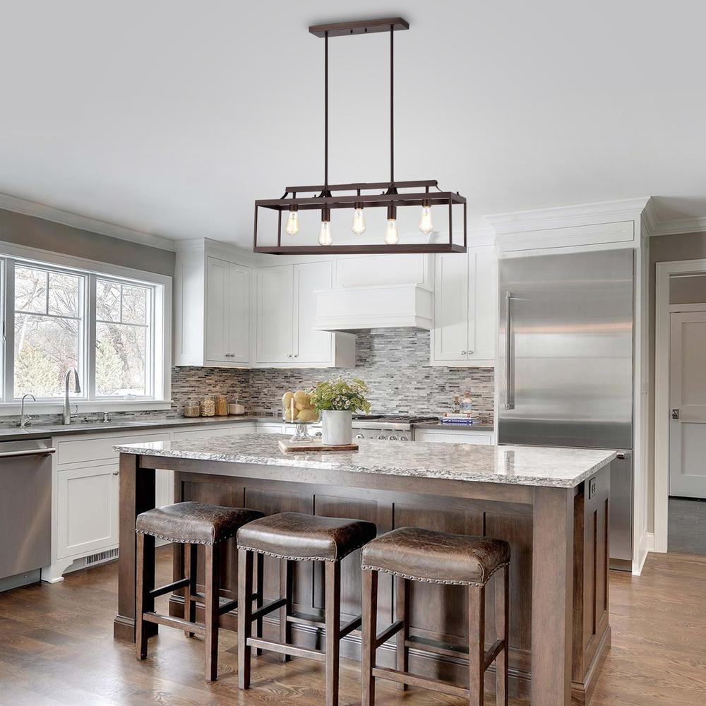 CHLOE Ironclad Industrial 5 Light Bronze Island Pendant Ceiling Fixture 36"