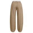 thumbnail image 3 of HomeDM Women's Pants Wide Leg Sweatpants with Pockets Khaki Loose Drawstring Lounge Trousers for Athletic Work Size S, 3 of 9