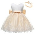 thumbnail image 3 of Bullpiano Baby Girls Ruffle Lace Backless with Headwear,Bowknot Flower Dresses Pageant Party Wedding Gown Dress Up 0-3Months, 3 of 8