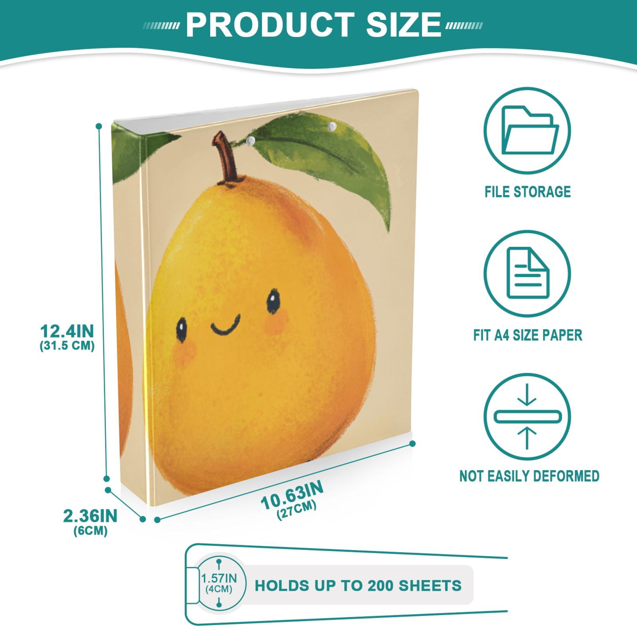 Cute Mangos 3 Ring Binders 1.5 inch Hardcover File Folders with Interior Pockets A4 Size Organizer for School Office Hospital
