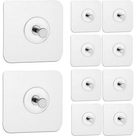 

Ginmino Reusable Adhesive Wall Hooks 13.5lbs(Max) Transparent Waterproof and Oilproof For Bathroom Kitchen Heavy Duty 10 Pack