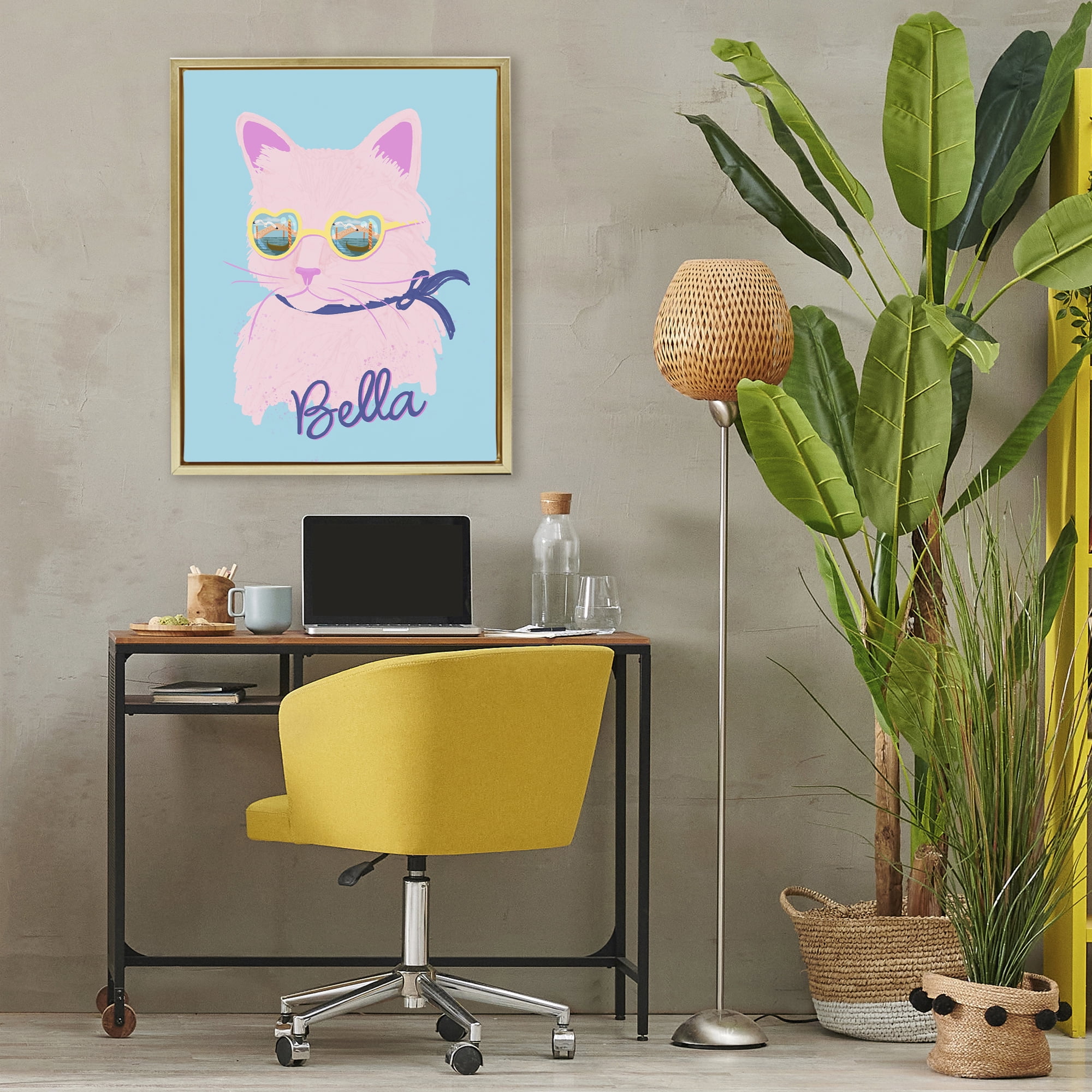 Stupell Industries Cool Cat Bella Gold Framed Floater Canvas Wall Art, design by Steffanie Pisula