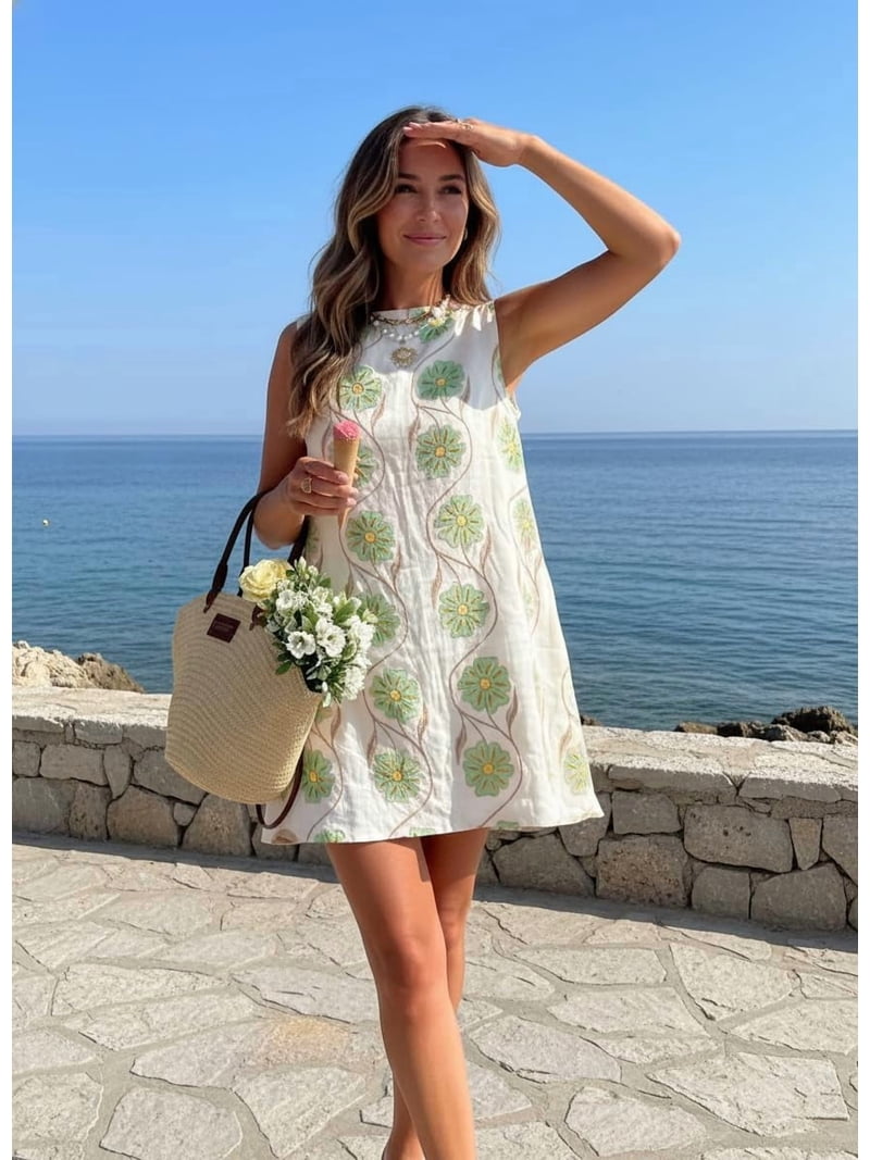 summer dresses cottagecore Women's Retro Shift Dress Sleeveless Vintage Flower Floral Mini Casual Vacation Sundress The fabrics must be DenimClassic Acid Blue Half size:US8 Cordelia Cottagecore floral dress