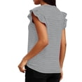 thumbnail image 5 of Axiiglly T Shirts for Women Striped V Neck Ruffle Cap Sleeve Relaxed Fit Summer Short Sleeve Shirts Casual Fashion Tees, S-2XL, 5 of 6